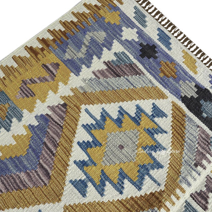 Natural Yellow Hand Woven Wool Kilims Bedroom Area Rug