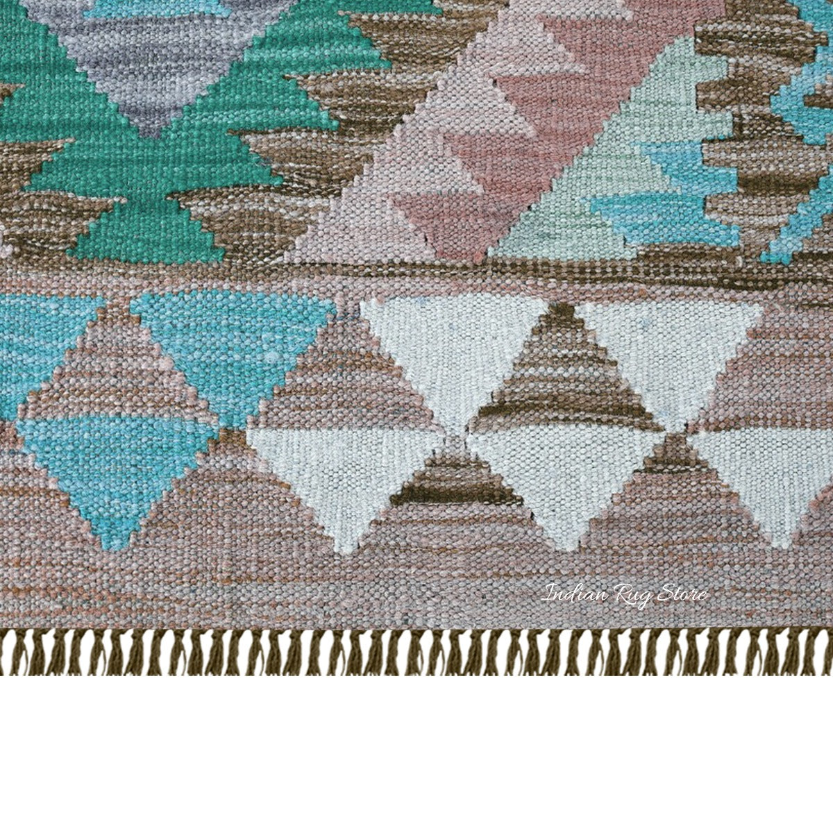 Hand Woven Green Wool Area Rug for Lining Room