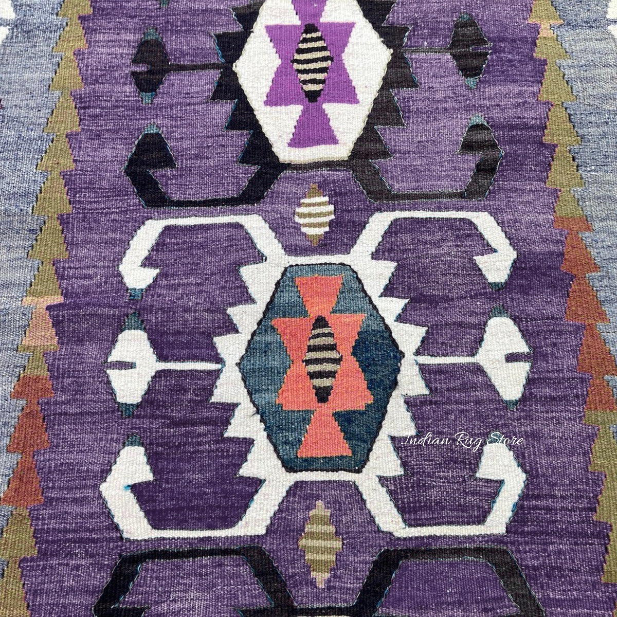 Purple and Gray Hand Woven Wool Area Rug for Living Room