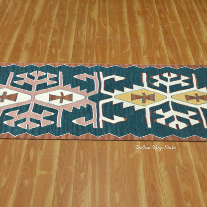 Hand Woven Wool Turquoise Blue Living Room Area Rug