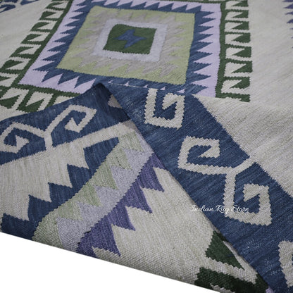 Hand Woven Blue, Gray and Black Hall Area Rug