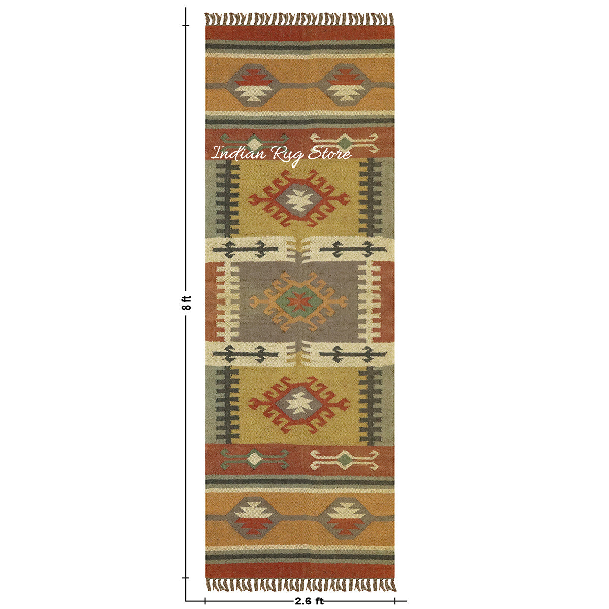 Indian Hand Woven Brown Multicolor Geometric Home Decor Wool Jute Rug