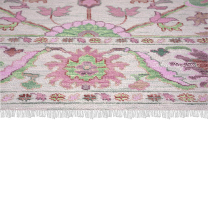 Pink And Green Multicolor Traditional Oushak Dining Room Rug