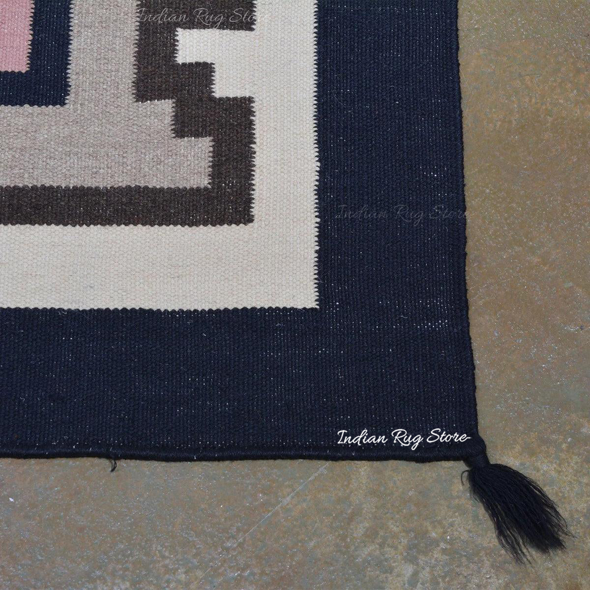 Tappeto Kilim indiano grigio in cotone tessuto a mano per grandi superfici CK-525