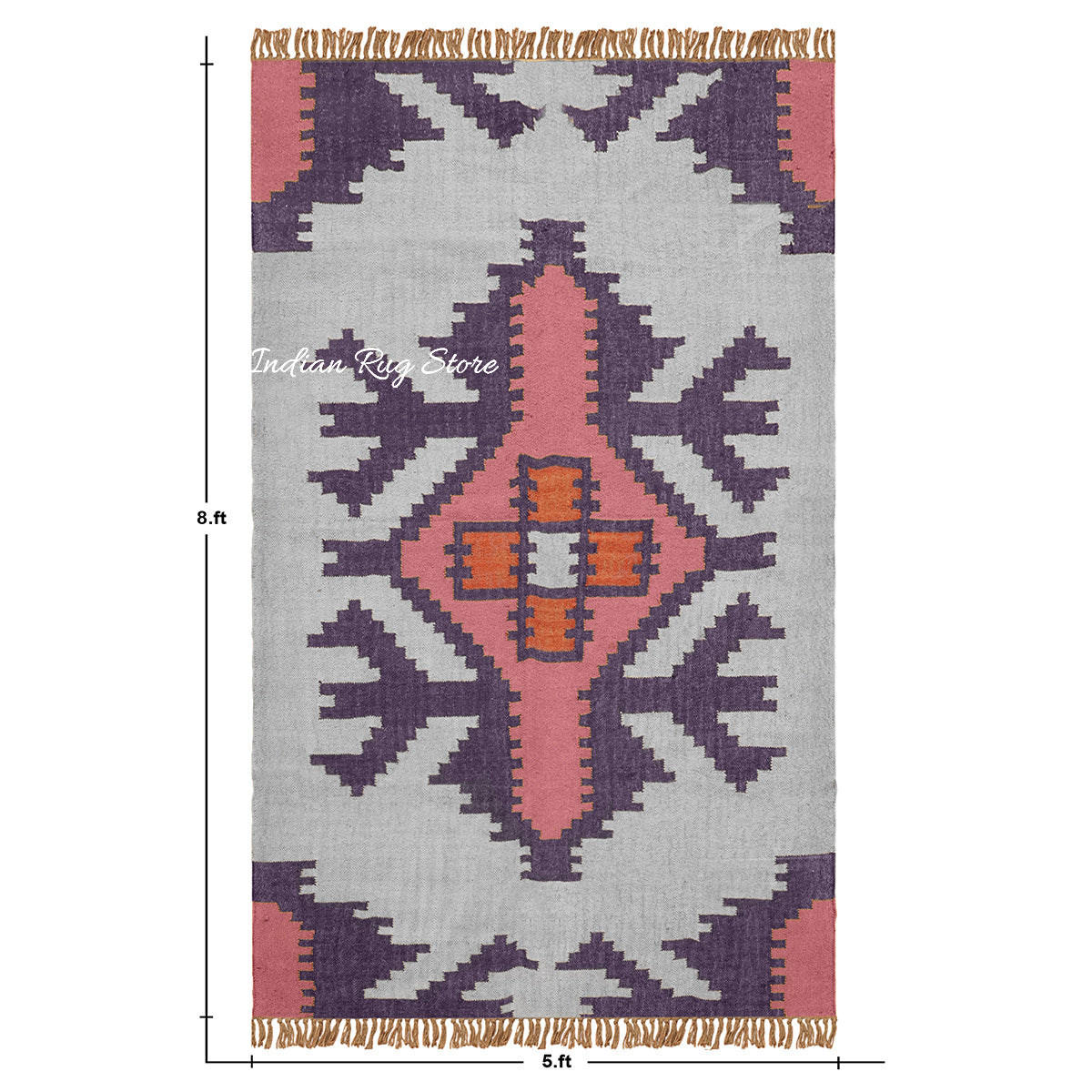 Rectangle Hand Woven Solid Pink Indigo Geometric Out House Wool Jute Rug