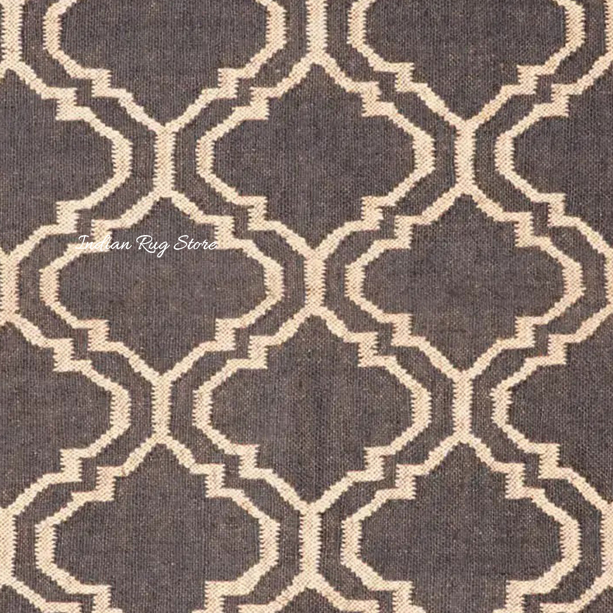 Black Brown Indian Hand Woven Geometric Trendy Wool Jute Rug