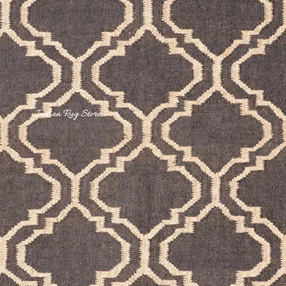 Black Brown Indian Hand Woven Geometric Trendy Wool Jute Rug