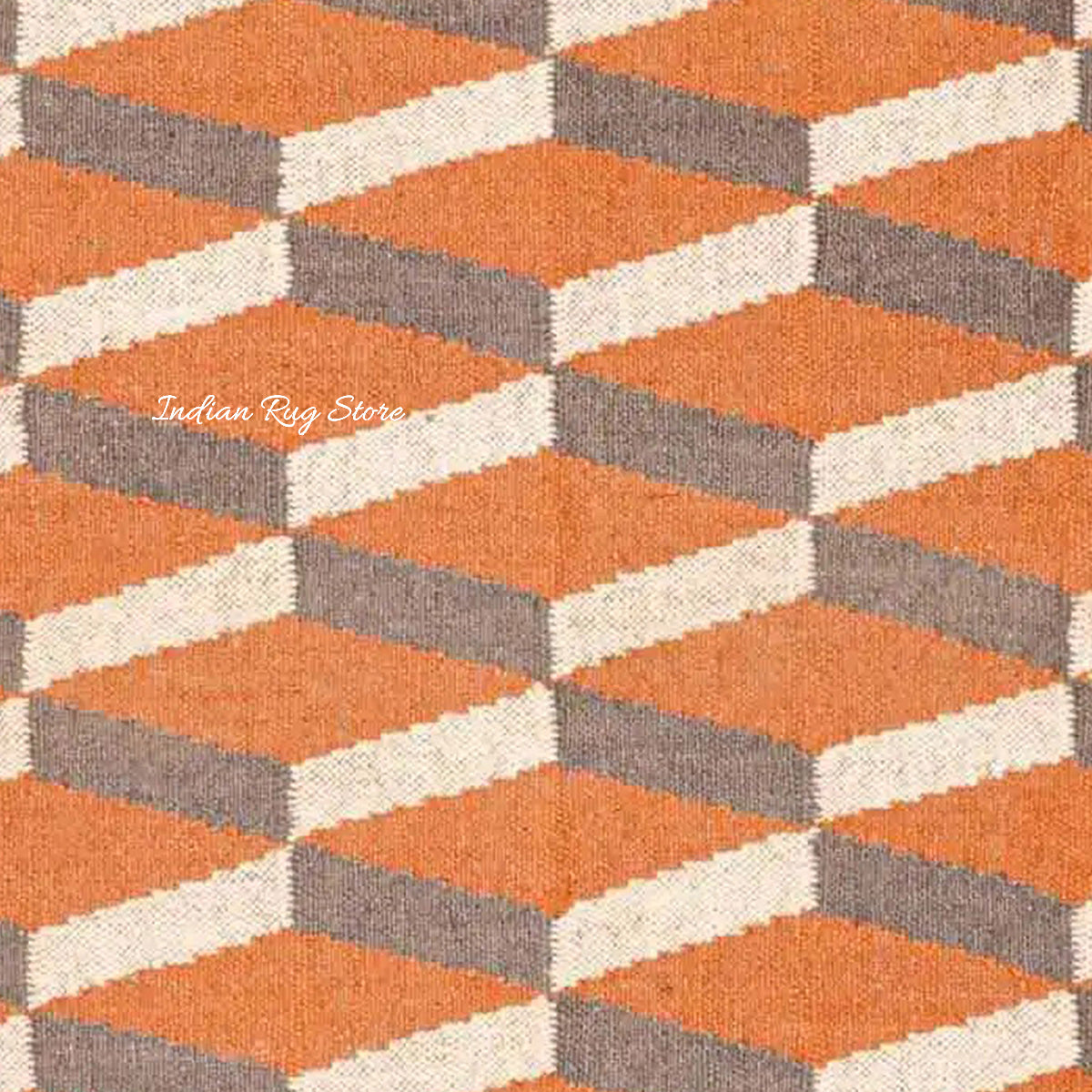 Orange Brown Indian Hand Woven Geometric Trendy Wool Jute Rug