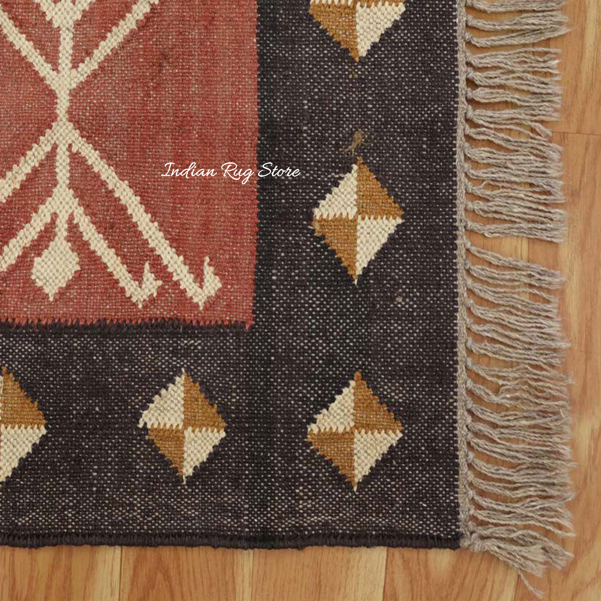 Tappeto da cucina marrone in kilim di juta intrecciato a mano indiano