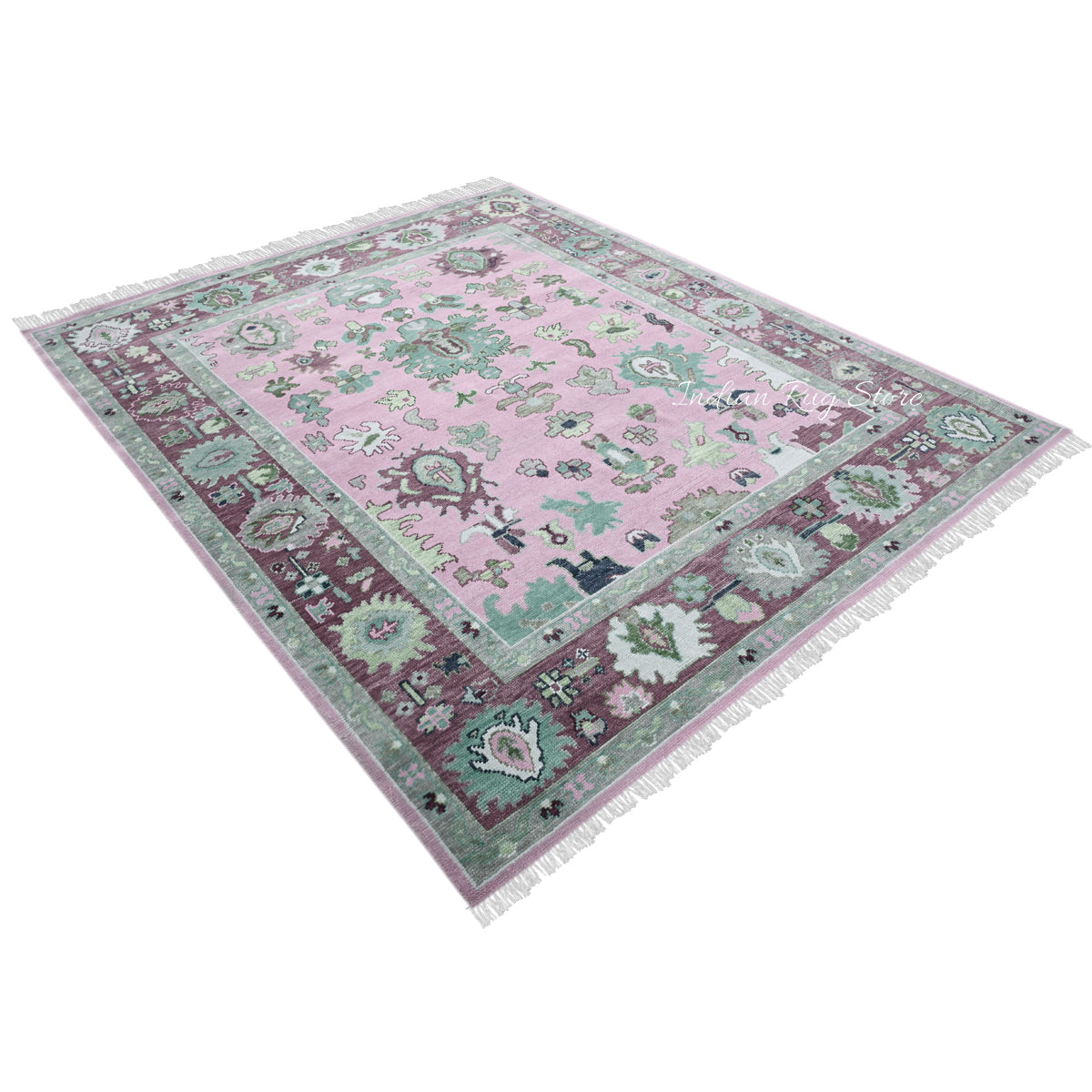 Natural Pink Bedroom Oushak Wool Traditional Rug