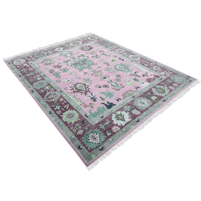 Natural Pink Bedroom Oushak Wool Traditional Rug