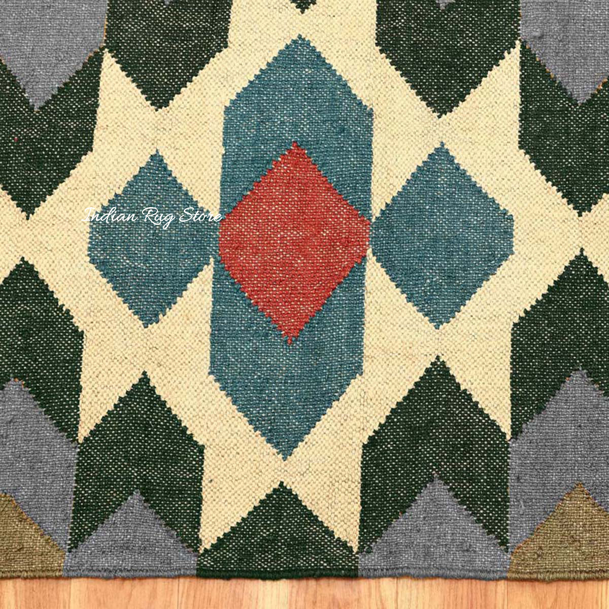 Multicolor Gray Hand Woven Geometric Bedroom Decor Wool Jute Rug