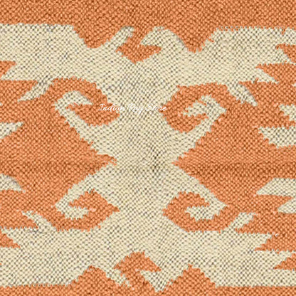 Indian Hand Woven Beige Orange Wool Dining Area Rug