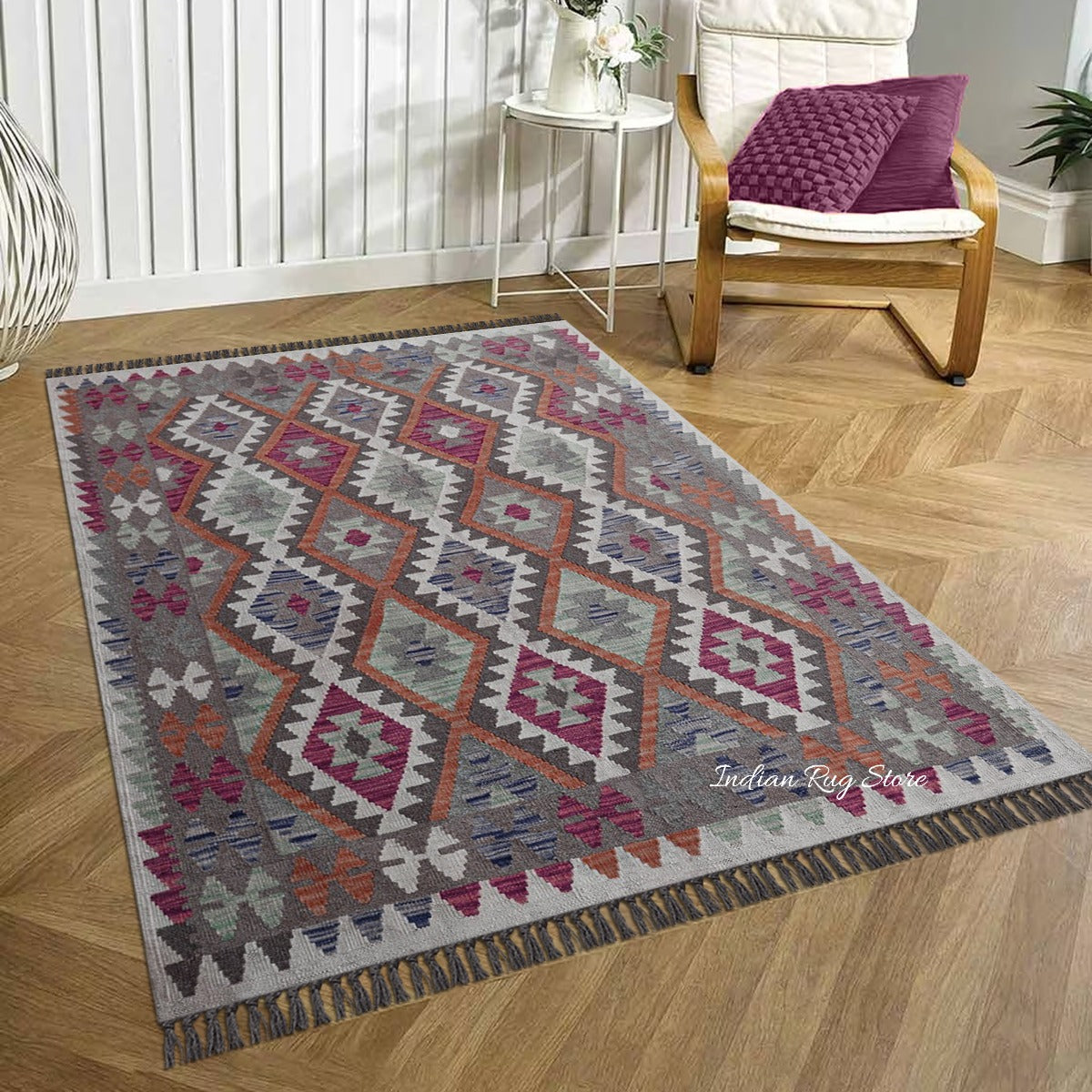 Hand Woven Wool Multicolor Living Room Area Rug