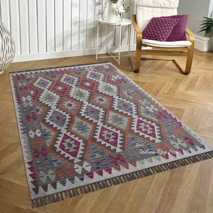 Hand Woven Wool Multicolor Living Room Area Rug