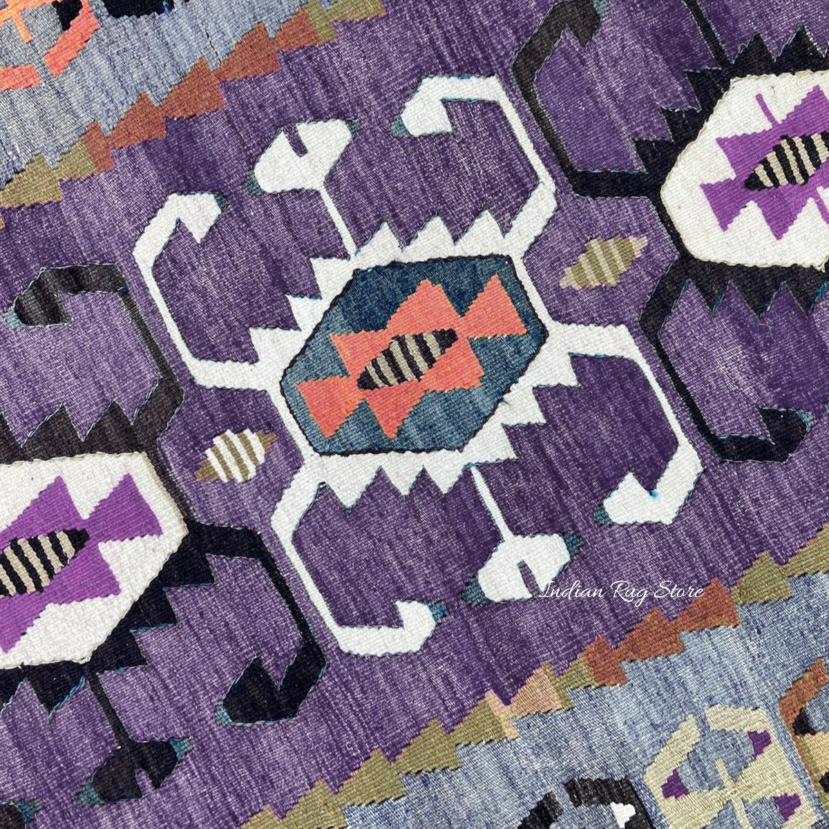 Purple and Gray Hand Woven Wool Area Rug for Living Room