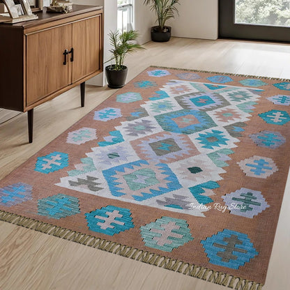 Brown and Blue Home Decor Beautiful Wool Area Rug