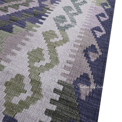 Purple and Gray Hand Woven Wool Area Rug for Living Room