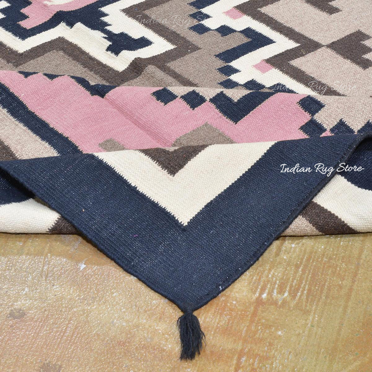 Tappeto Kilim indiano grigio in cotone tessuto a mano per grandi superfici CK-525