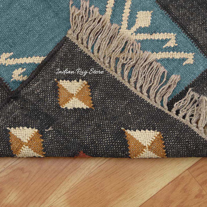 Tappeto da cucina multicolore grigio in iuta kilim indiano tessuto a mano