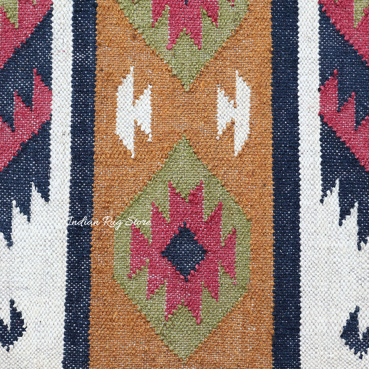 Multicolor Indian Hand Woven Geometric Dining Hall Wool Jute Rug