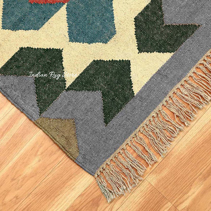 Multicolor Gray Hand Woven Geometric Bedroom Decor Wool Jute Rug