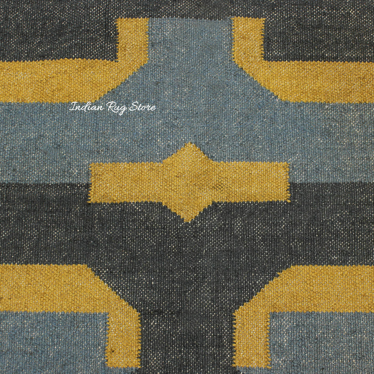 Indian Hand Woven Gray Yellow Musterd Geometric Wool Jute Rug