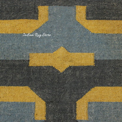 Indian Hand Woven Gray Yellow Musterd Geometric Wool Jute Rug