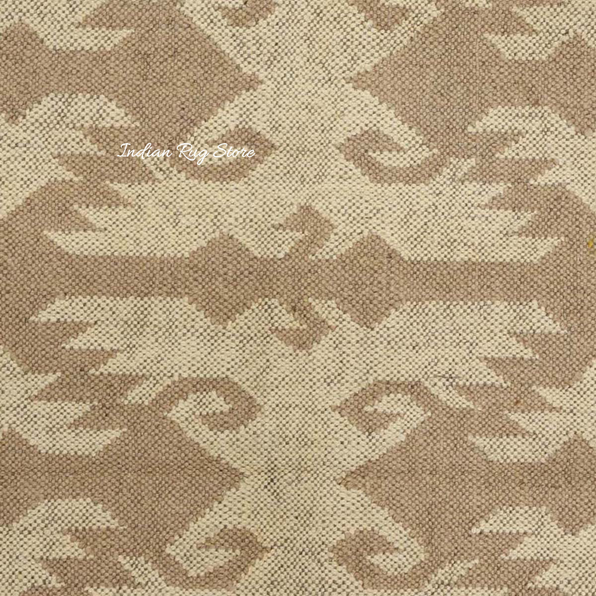 Indian Hand Woven Geometric Beige Brown Wool Jute Rug