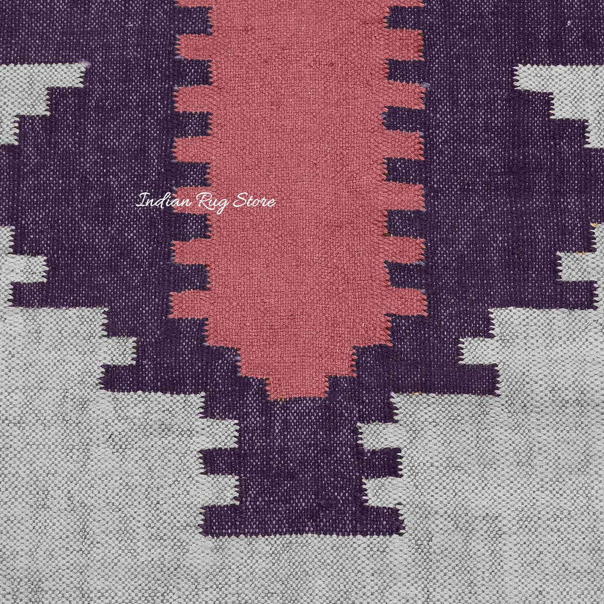 Rectangle Hand Woven Solid Pink Indigo Geometric Out House Wool Jute Rug