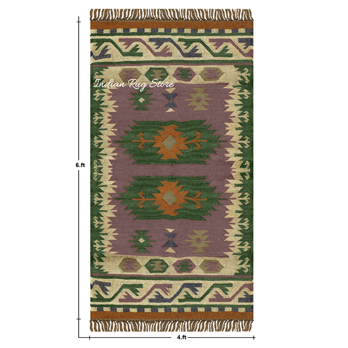 Green Multicolor Hand Woven Geometric Farm House Decor Wool Jute Rug