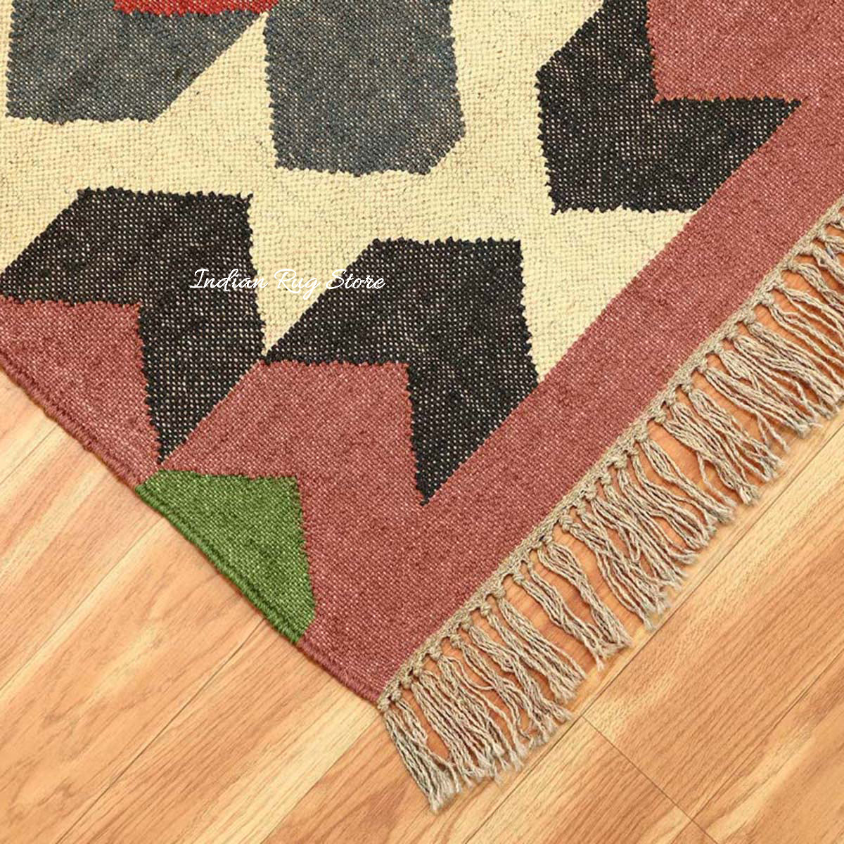 Rectangle Rust Multicolor Hand Woven Geometric Interior Wool Jute Rug