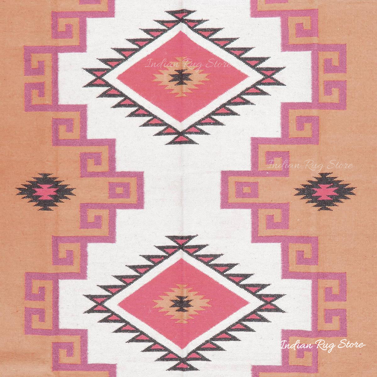 Tappeto Kilim indiano in cotone arancione tessuto a mano, grande area CK-529