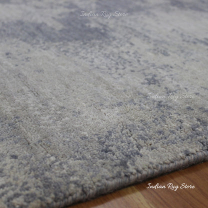 Hand Knotted Artistic Soft Wool Gray Bed Room Area Rug