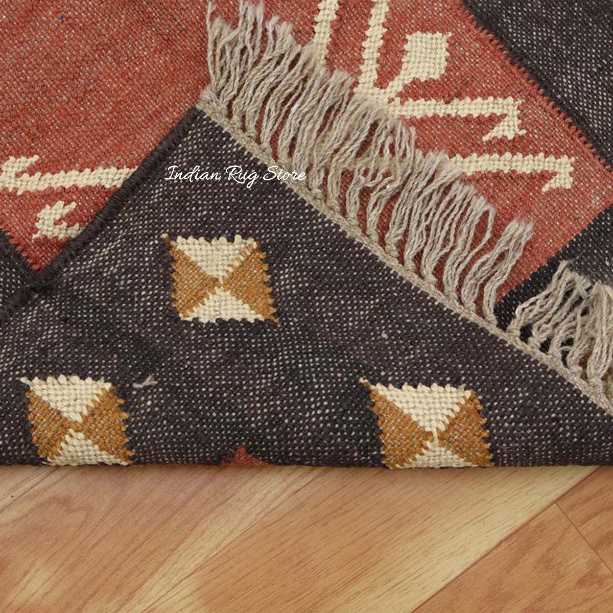 Indian Hand Woven Jute Kilim Runner Brown Kitchen Rug