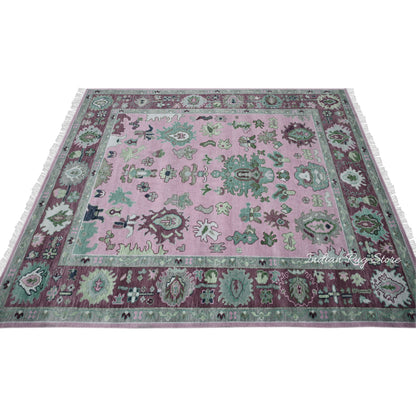 Natural Pink Bedroom Oushak Wool Traditional Rug