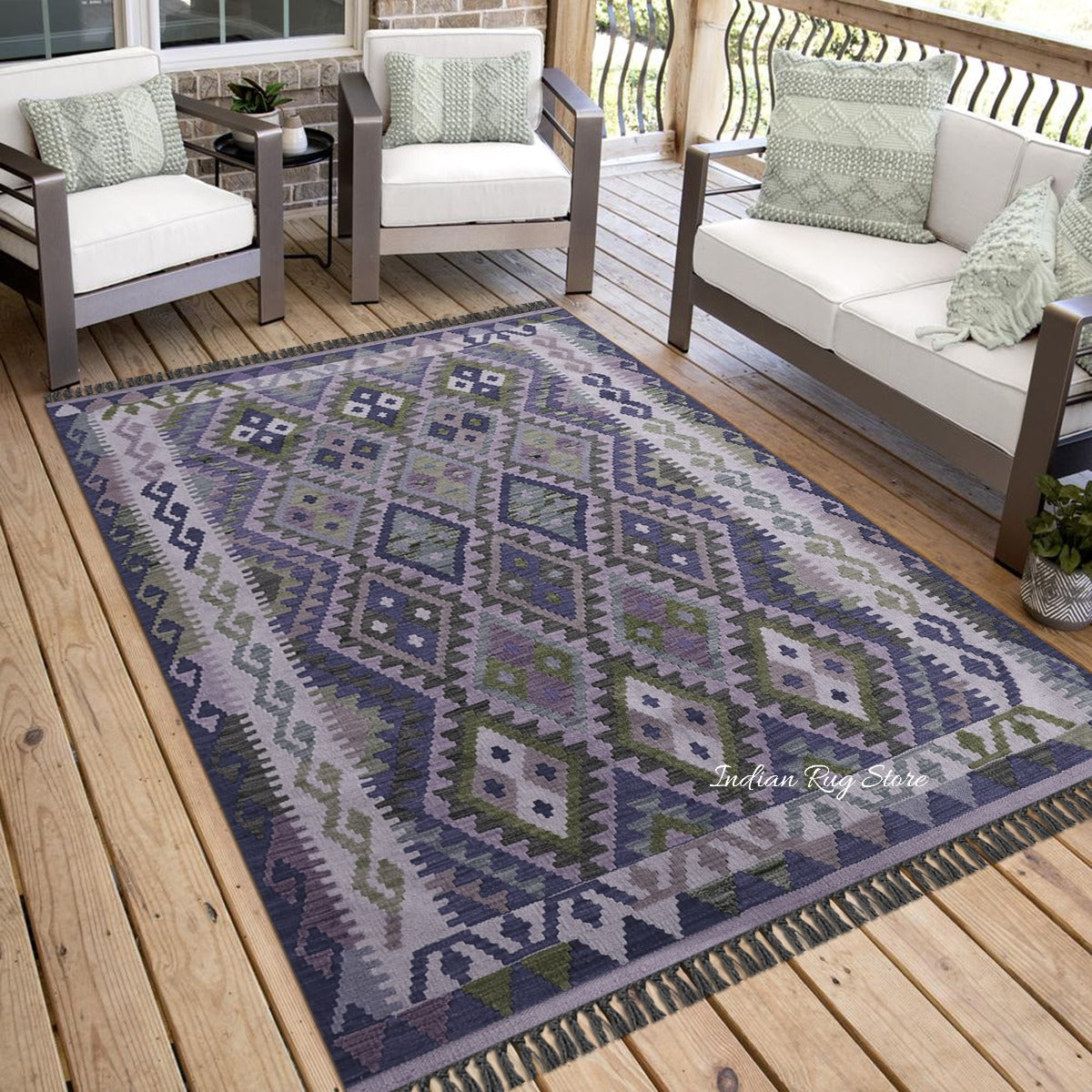 Purple and Gray Hand Woven Wool Area Rug for Living Room