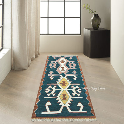 Hand Woven Wool Turquoise Blue Living Room Area Rug