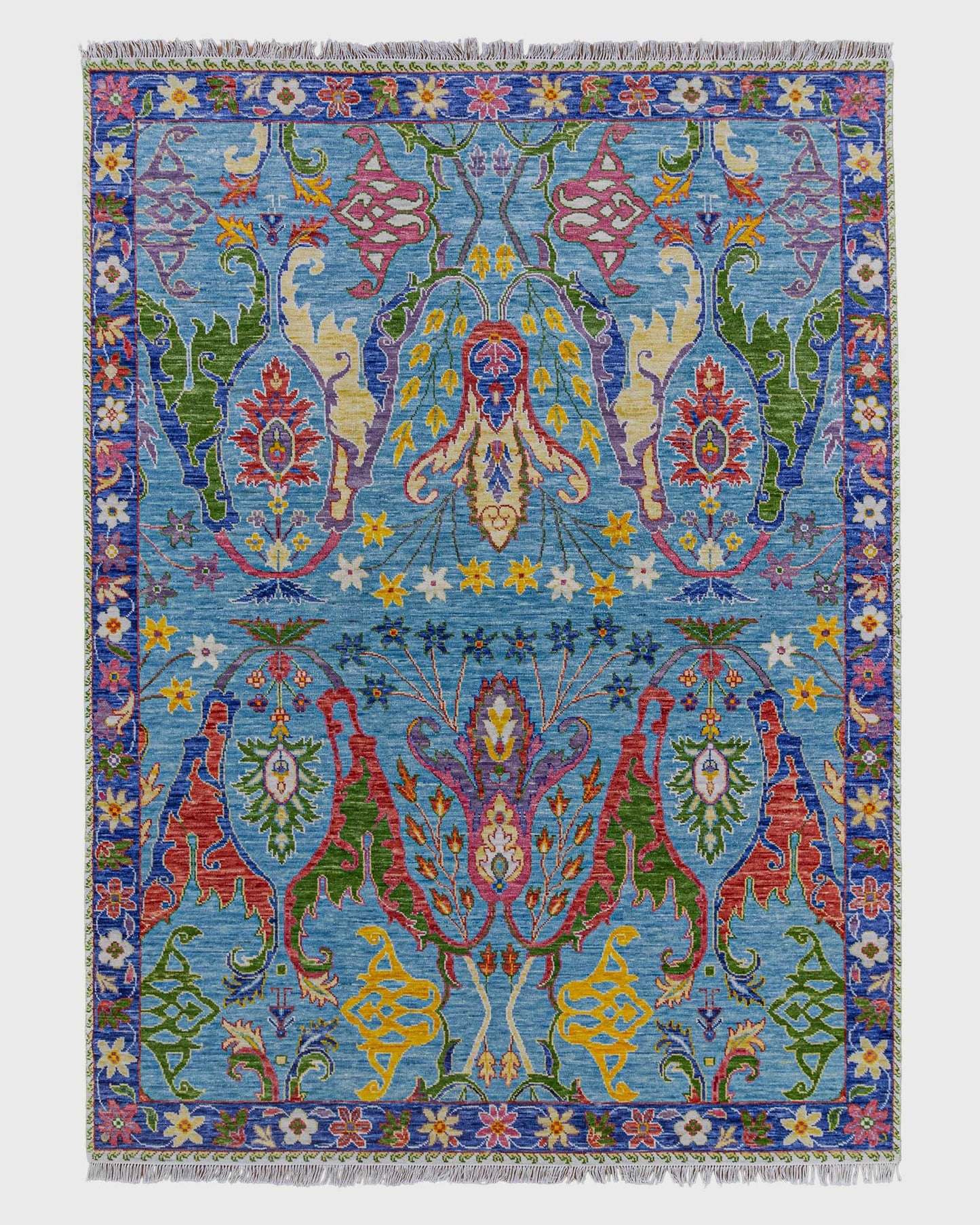 Blue Red Hand Knotted Wool Bedroom Doormats Rug