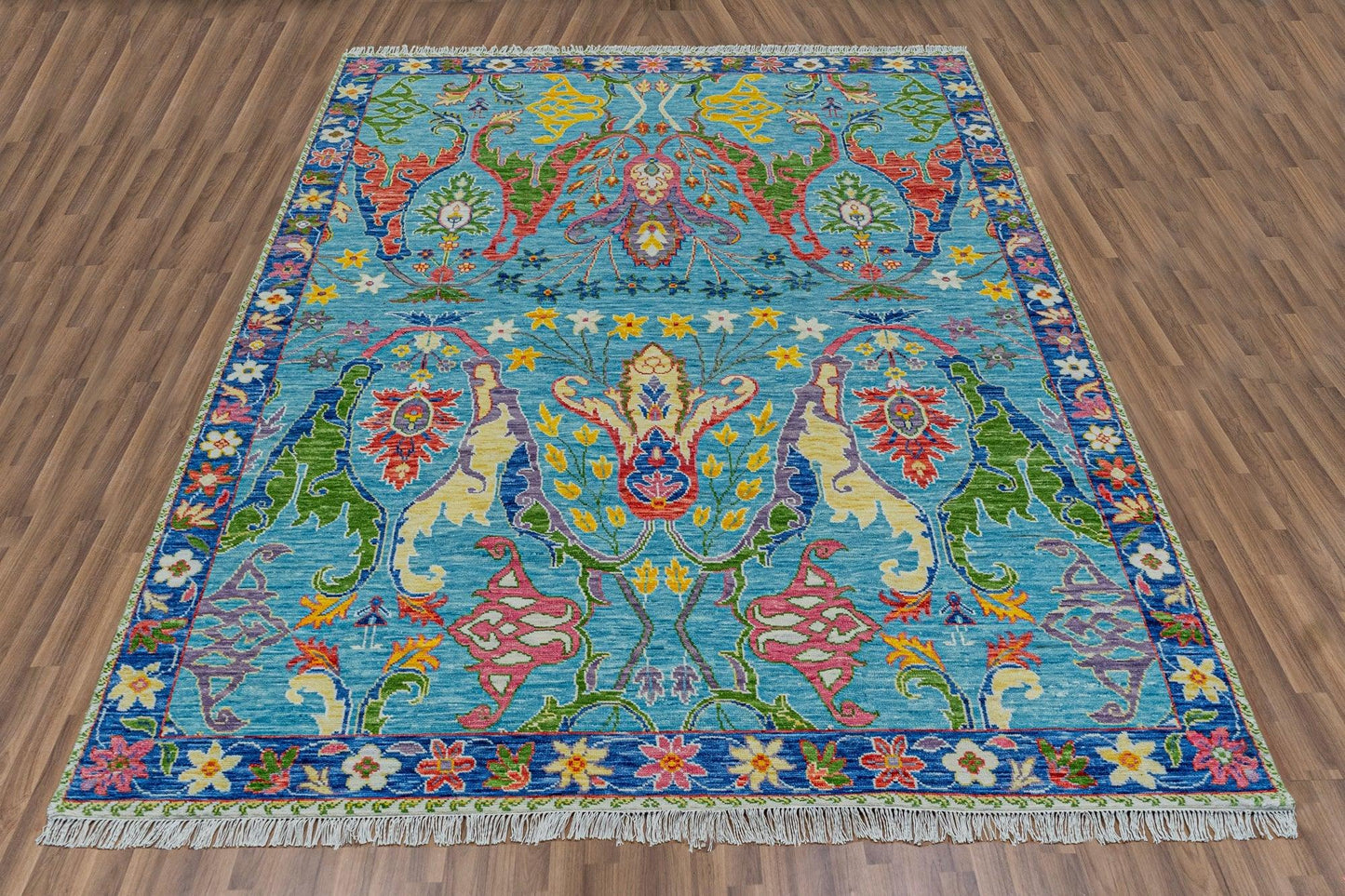 Blue Red Hand Knotted Wool Bedroom Doormats Rug