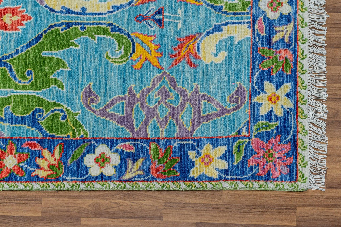 Blue Red Hand Knotted Wool Bedroom Doormats Rug