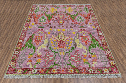 Lavender Green Hand Knotted Dining Room Wool Rug