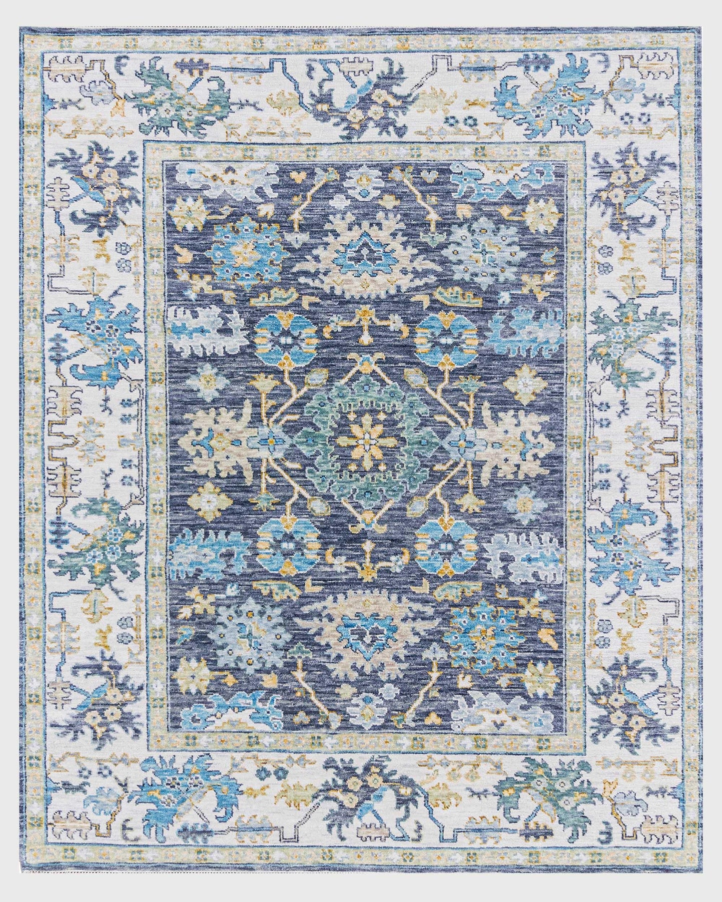 Entryway Hall Room Handmade Wool Blue Oushak Rug