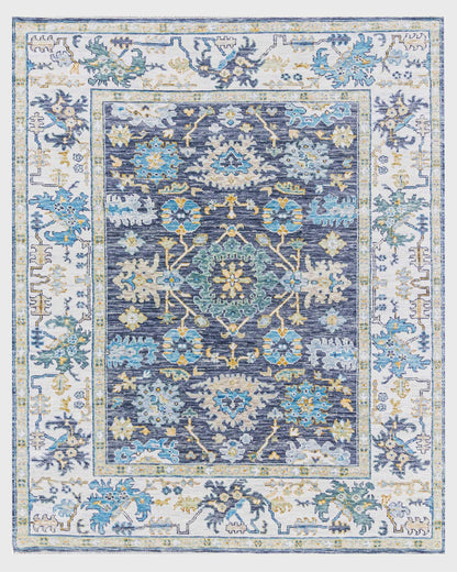 Entryway Hall Room Handmade Wool Blue Oushak Rug