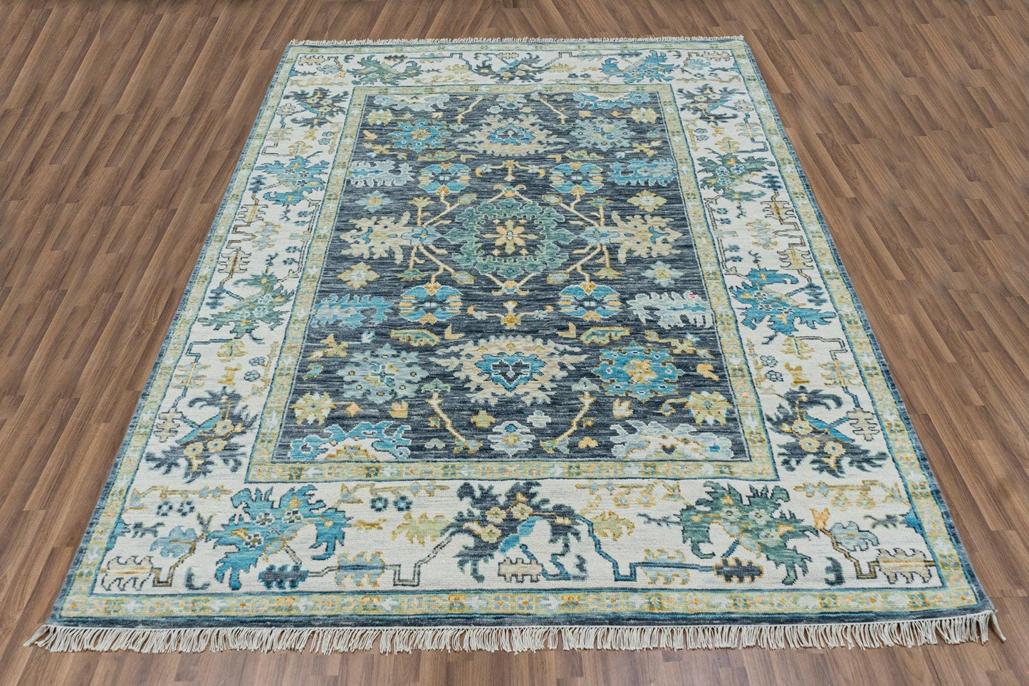 Entryway Hall Room Handmade Wool Blue Oushak Rug