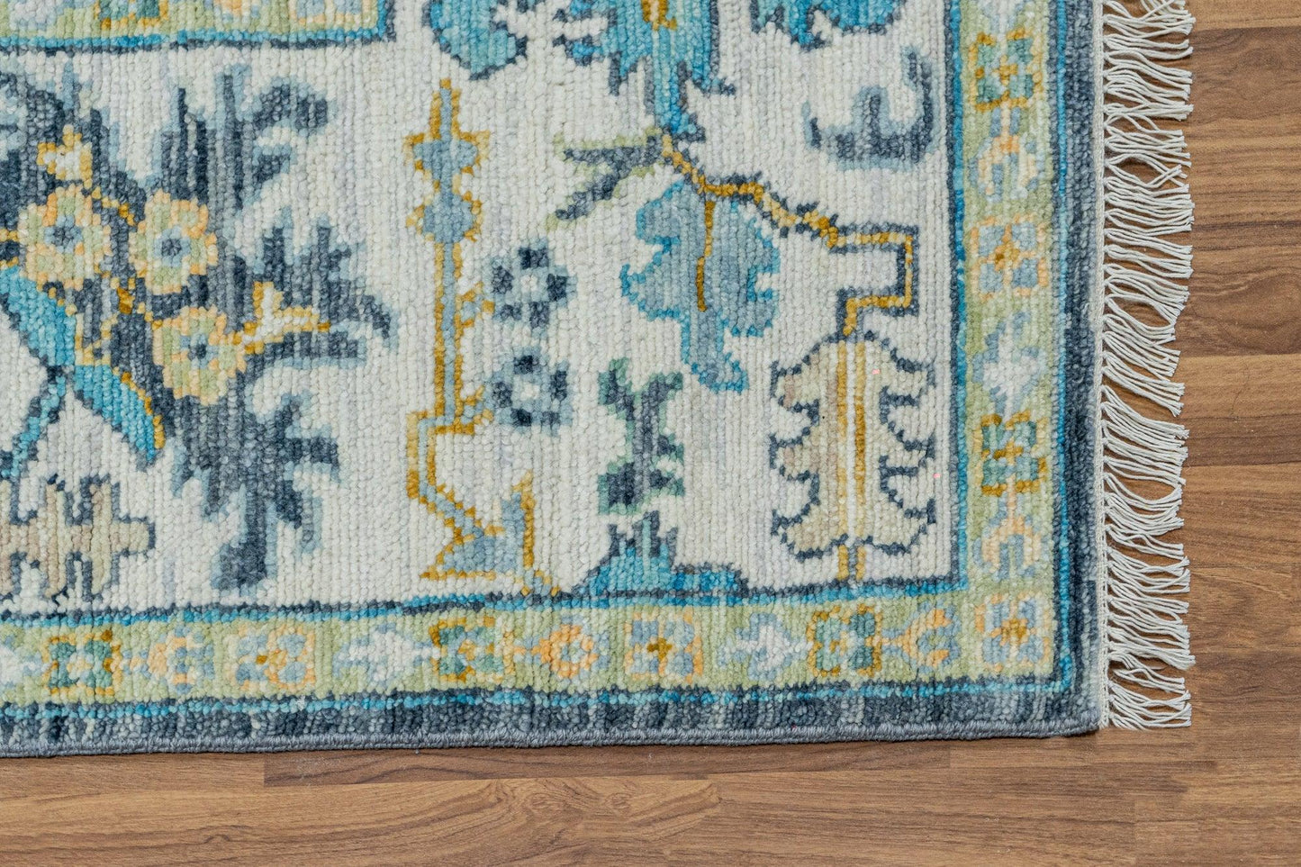 Entryway Hall Room Handmade Wool Blue Oushak Rug