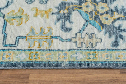 Entryway Hall Room Handmade Wool Blue Oushak Rug