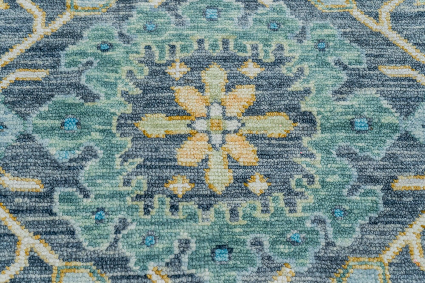 Entryway Hall Room Handmade Wool Blue Oushak Rug