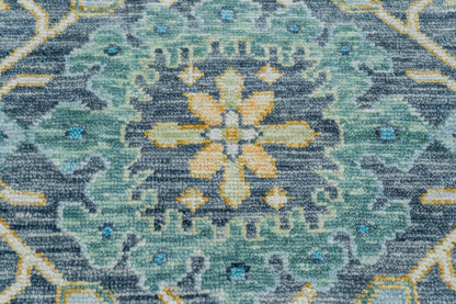 Entryway Hall Room Handmade Wool Blue Oushak Rug