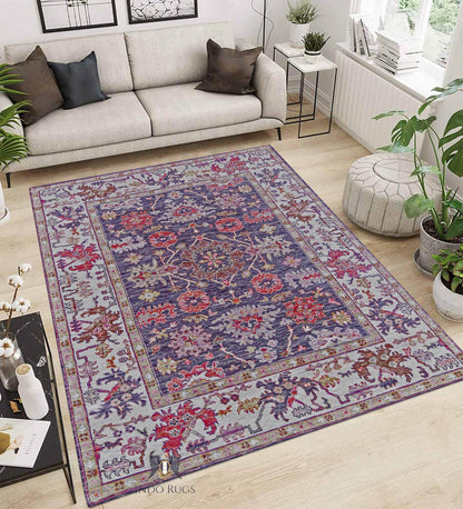 Purple Hand Knotted Turkish wool Kitchen Area Rug